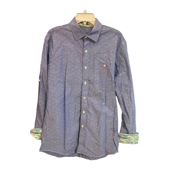 Bugatchi Uomo Shaped Fit Button Down Flip Cuff Size Medium TY1 - Picture 1 of 3